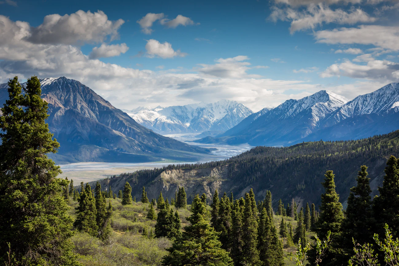 Alpine mountains ringing a green valley