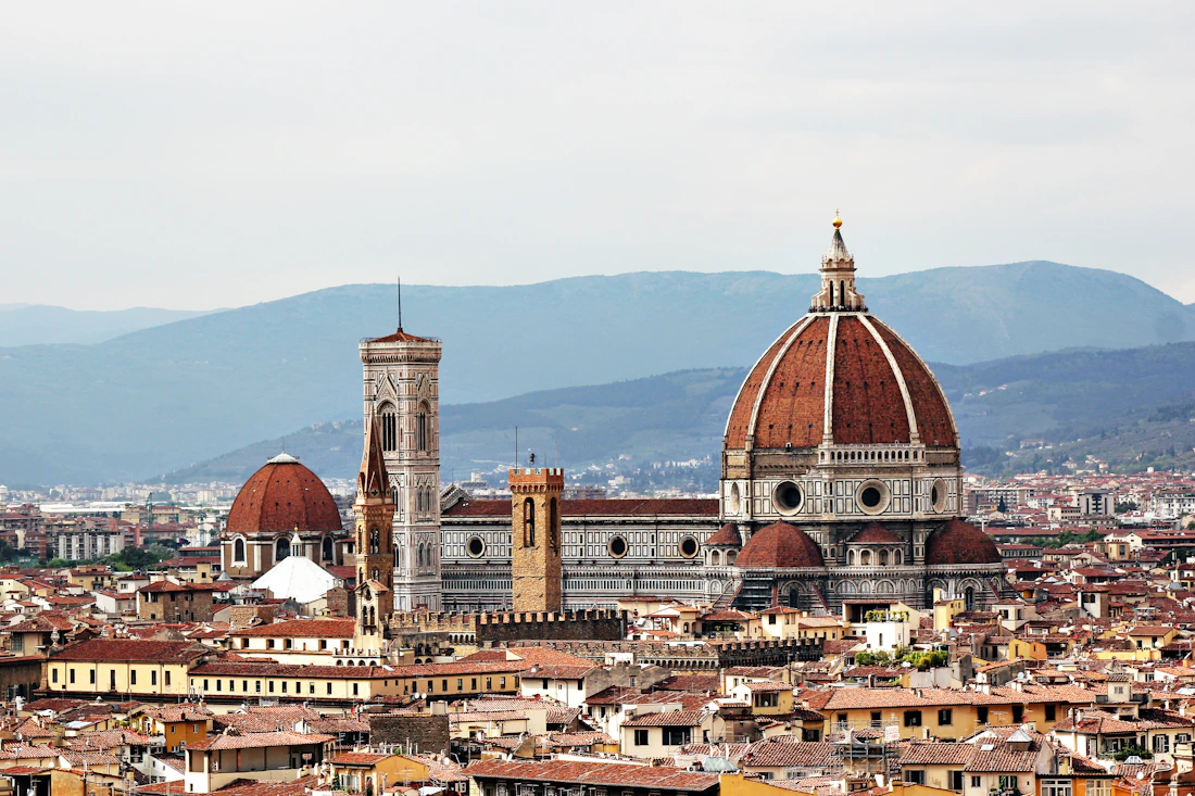 Florence rooftops and the Duomo at dusk