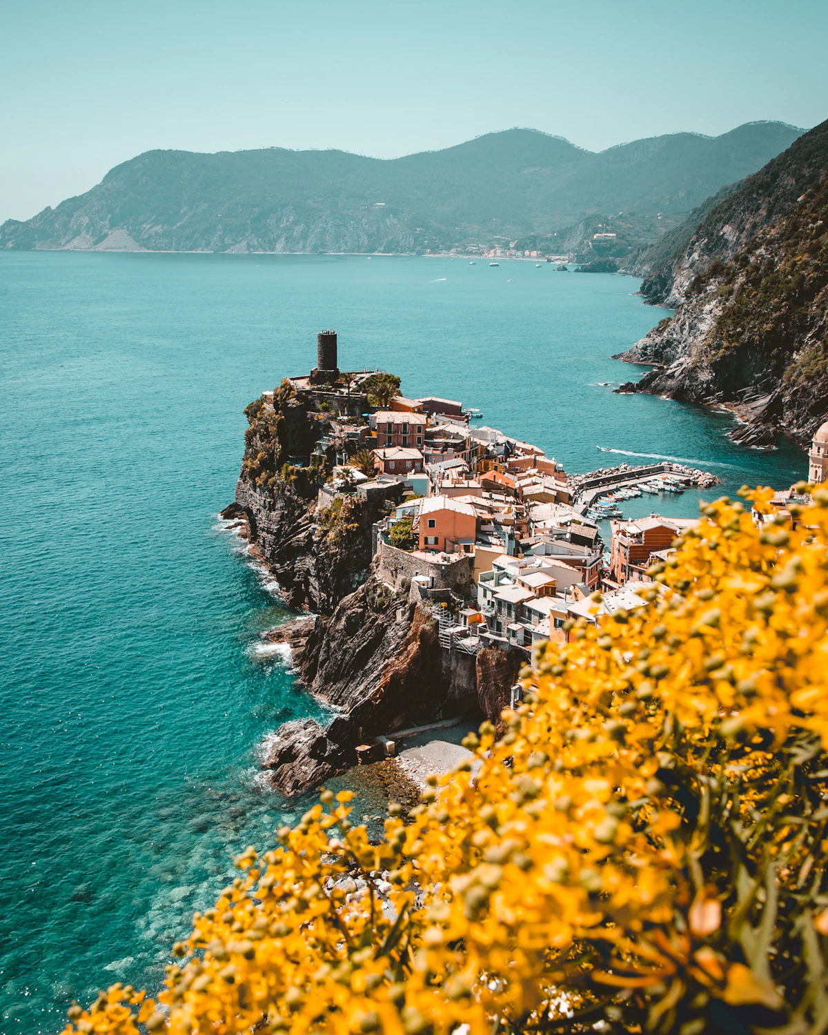 The Cinque Terre village of Vernazza on the Ligurian coast, seen from above