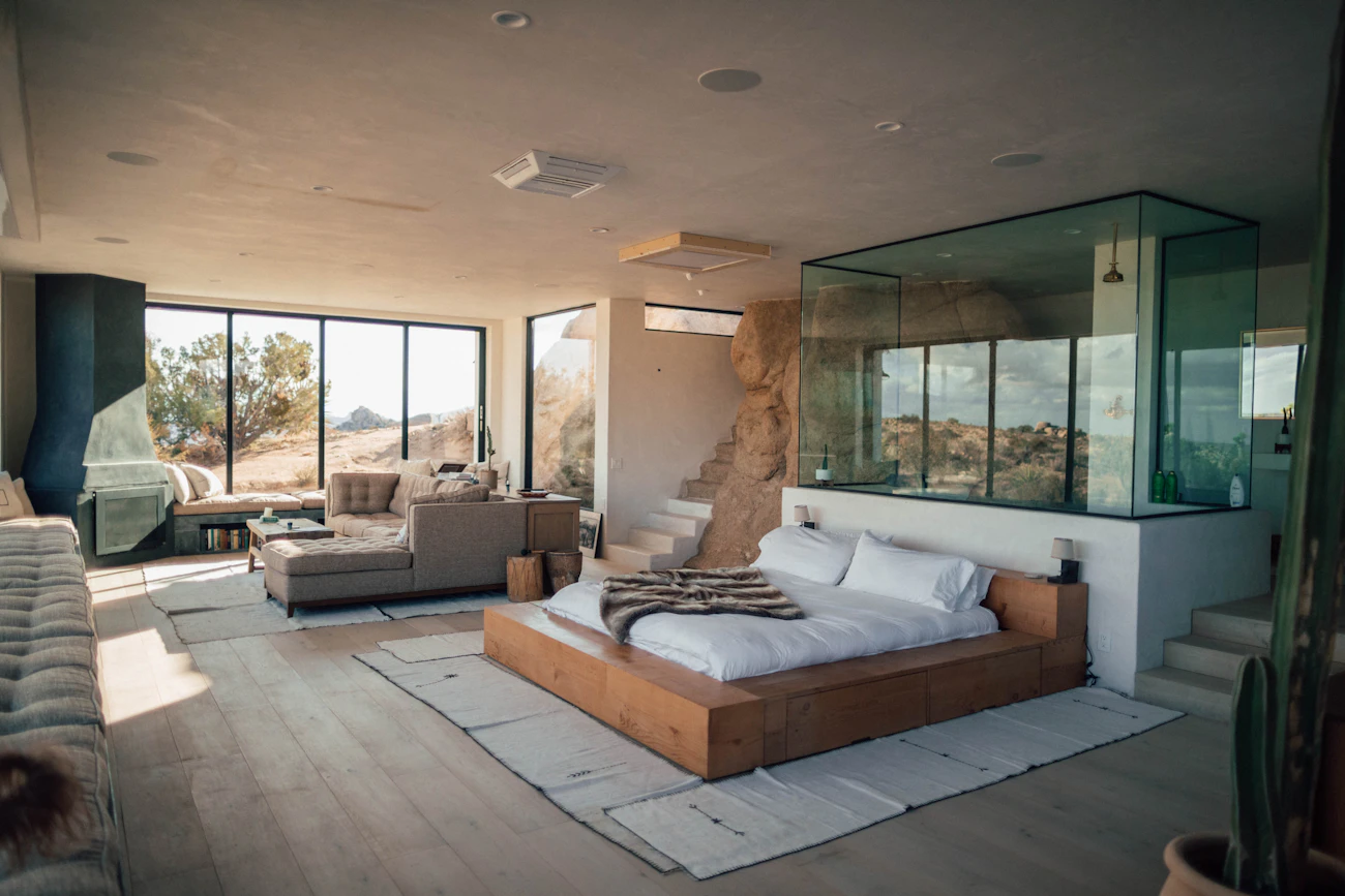 A calm modern room in muted tones