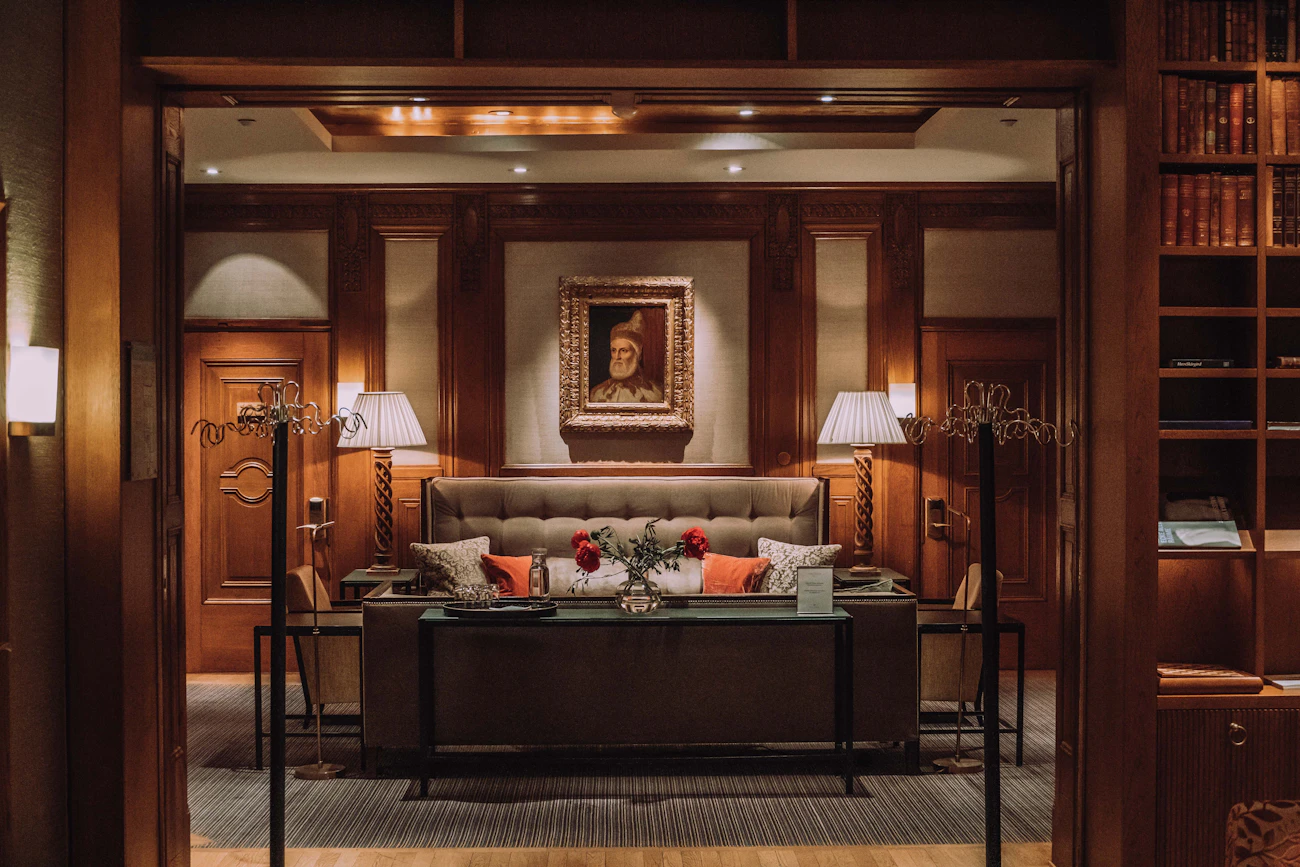 A frescoed grand-hotel salon