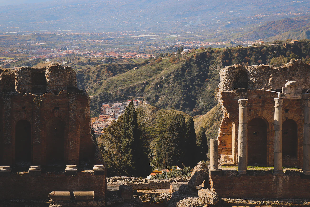 Ancient columns above the Sicilian hills